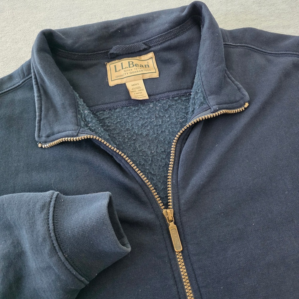 LL Bean Mens Navy Blue Full Zip Fleece Lined Sweatshirt Jacket Medium